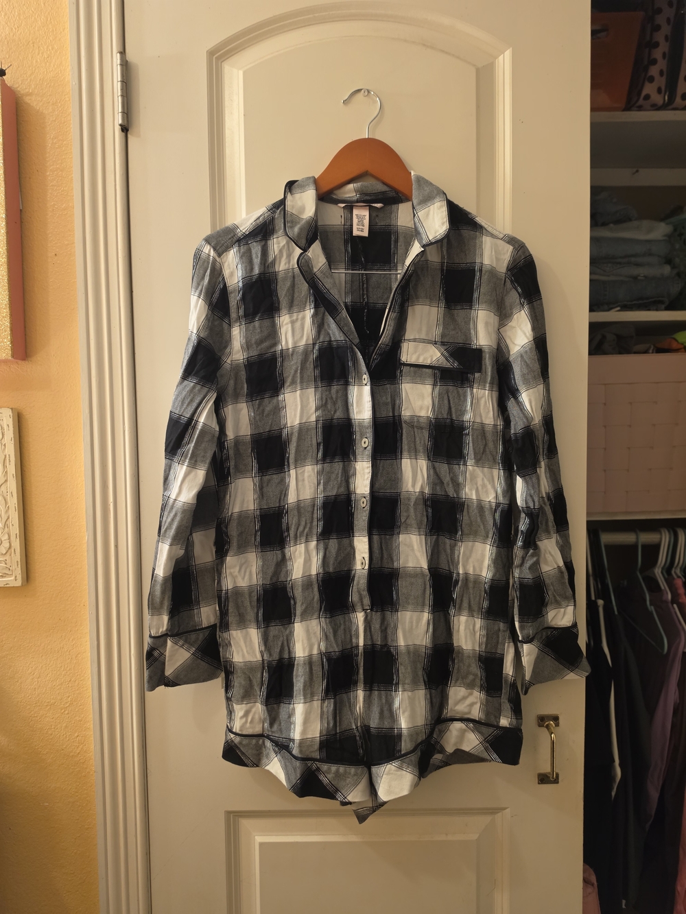 Victoria's Secret Black and White Plaid Sleep Shirt Romper